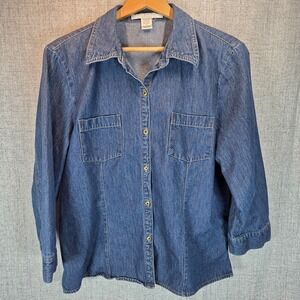 Vintage Geoffrey Beene Denim Button Up Shirt Size 12 Long Sleeve Classic